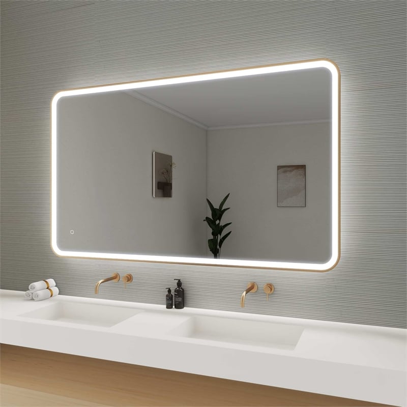 Elegant Kitchen and Bath 60 Round Led Front & Backlit Wall Mirror in Satin Gold