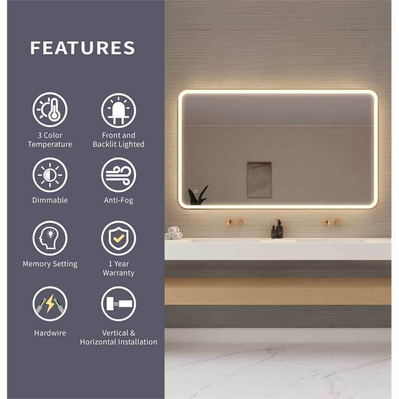 Elegant Kitchen and Bath 60 Round Led Front & Backlit Wall Mirror in Satin Gold