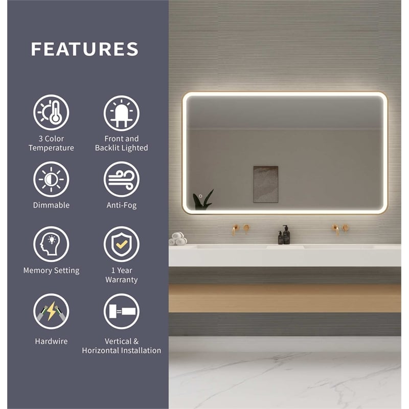Elegant Kitchen and Bath 60 Round Led Front & Backlit Wall Mirror in Satin Gold