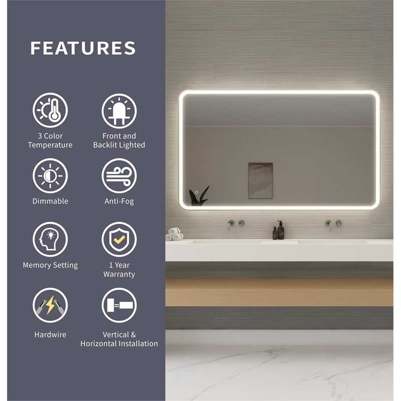Elegant Kitchen and Bath 60 Round Led Front and Backlit Wall Mirror in Silver