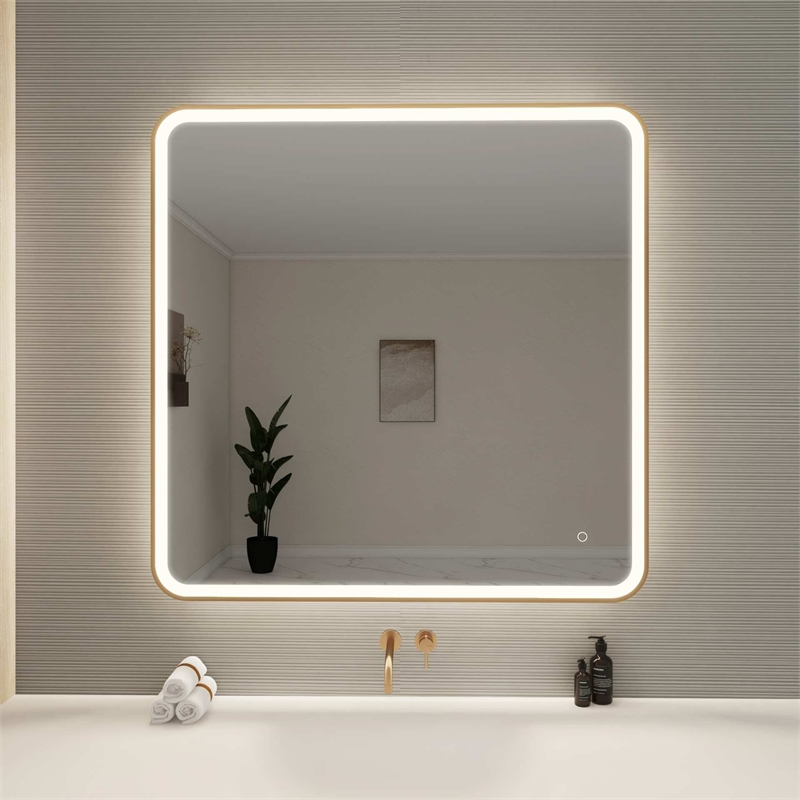 Elegant Kitchen and Bath 42 Round Led Front & Backlit Wall Mirror in Satin Gold