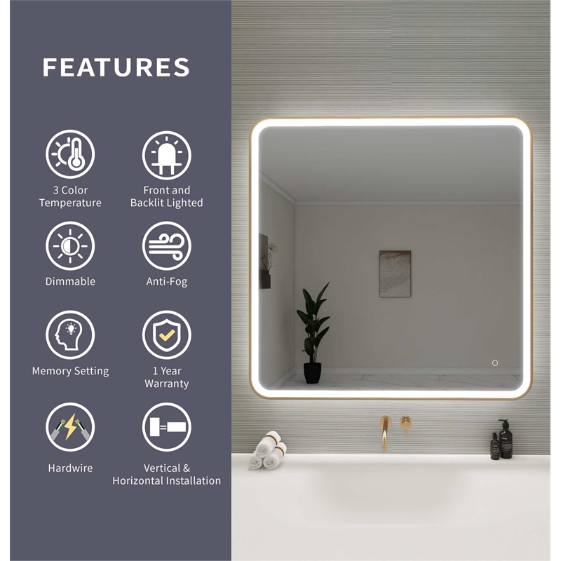 Elegant Kitchen and Bath 42 Round Led Front & Backlit Wall Mirror in Satin Gold