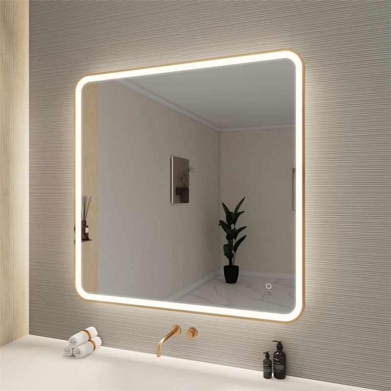 Elegant Kitchen and Bath 42 Round Led Front & Backlit Wall Mirror in Satin Gold