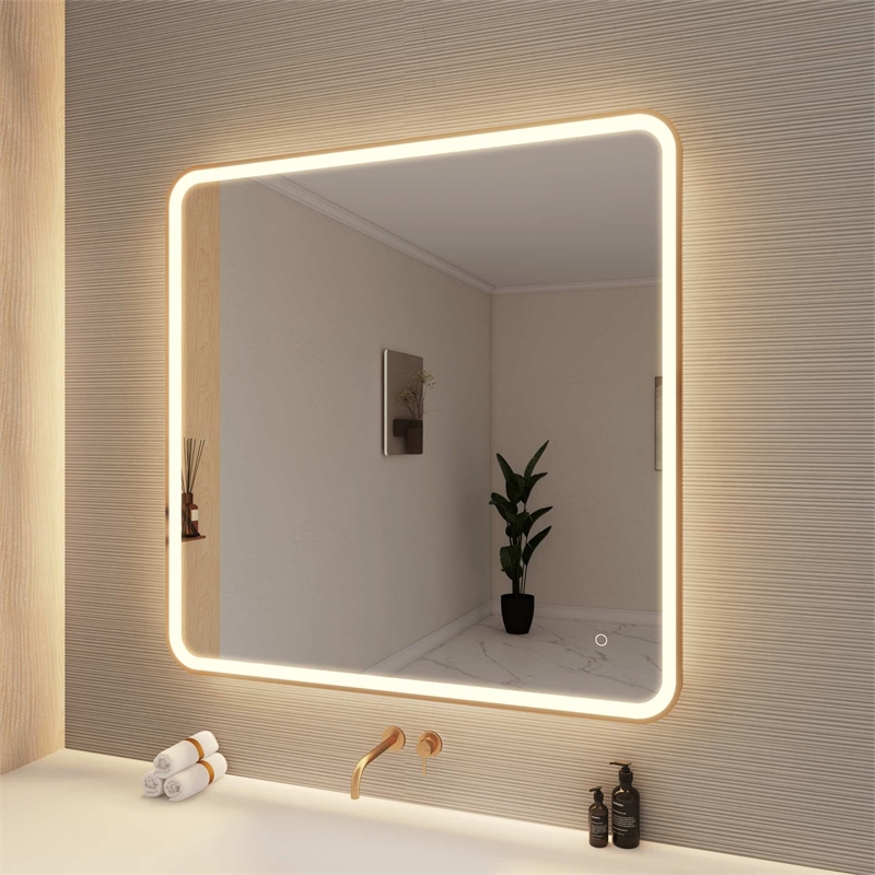 Elegant Kitchen and Bath 42 Round Led Front & Backlit Wall Mirror in Satin Gold