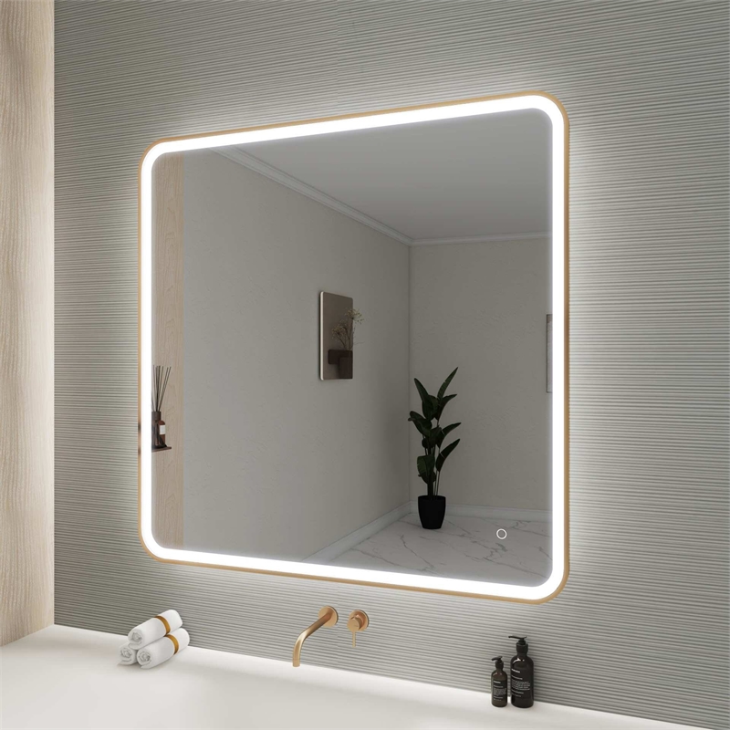 Elegant Kitchen and Bath 42 Round Led Front & Backlit Wall Mirror in Satin Gold