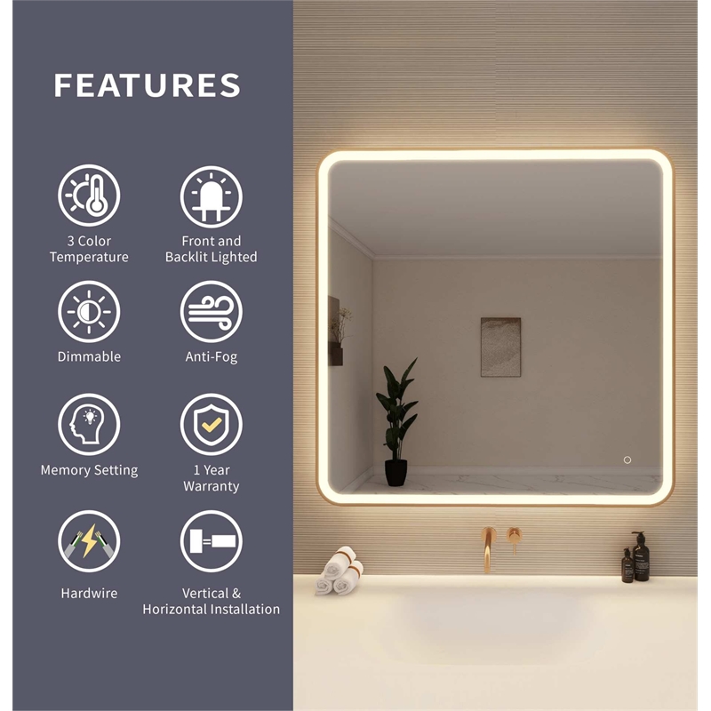 Elegant Kitchen and Bath 42 Round Led Front & Backlit Wall Mirror in Satin Gold