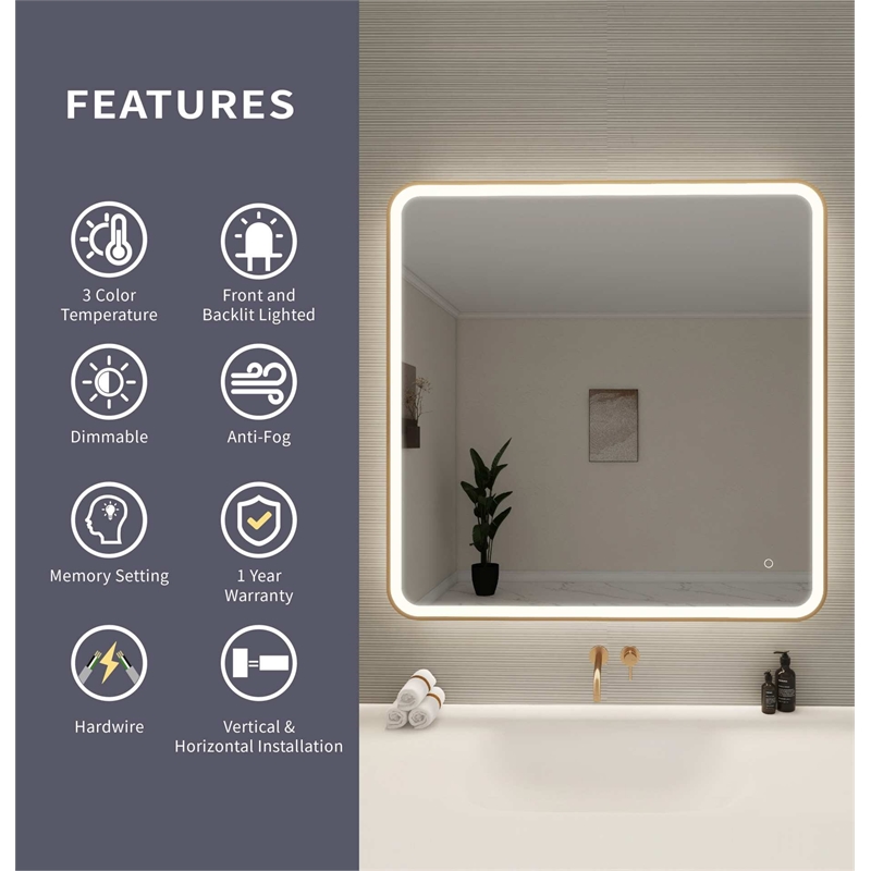 Elegant Kitchen and Bath 42 Round Led Front & Backlit Wall Mirror in Satin Gold