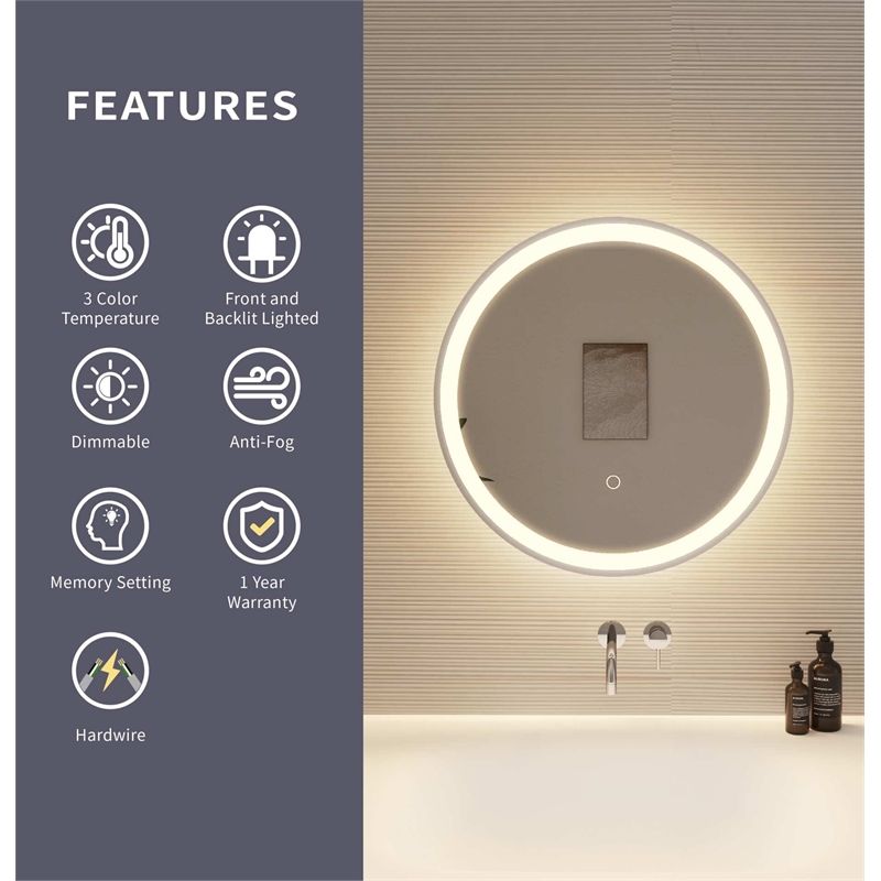 Elegant Kitchen and Bath 21 Round Led Front and Backlit Wall Mirror in Silver