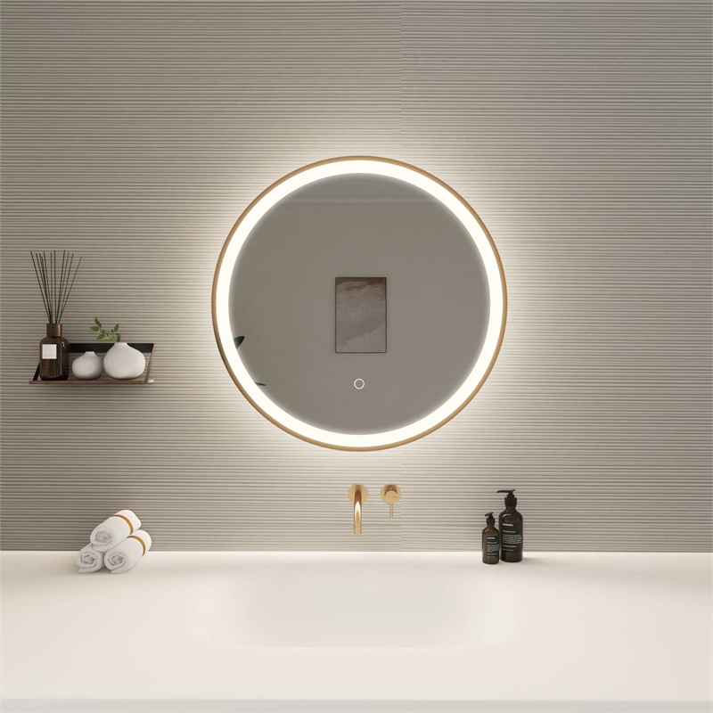Elegant Kitchen and Bath 24 Round Led Front & Backlit Wall Mirror in Satin Gold