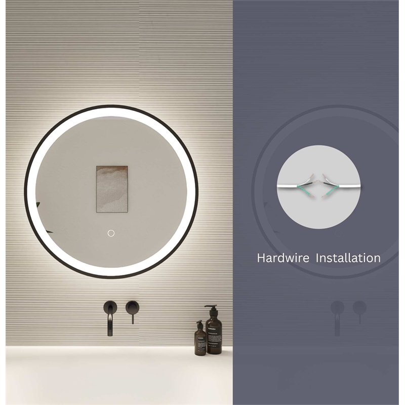Elegant Kitchen and Bath 24 Round Led Front & Backlit Wall Mirror in Satin Gold