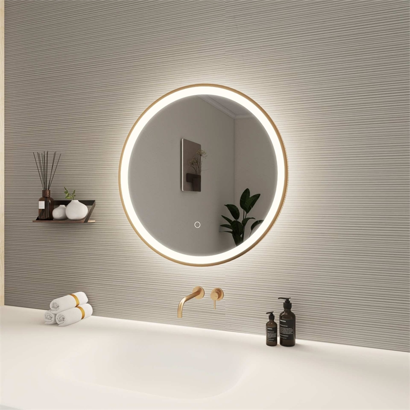 Elegant Kitchen and Bath 24 Round Led Front & Backlit Wall Mirror in Satin Gold