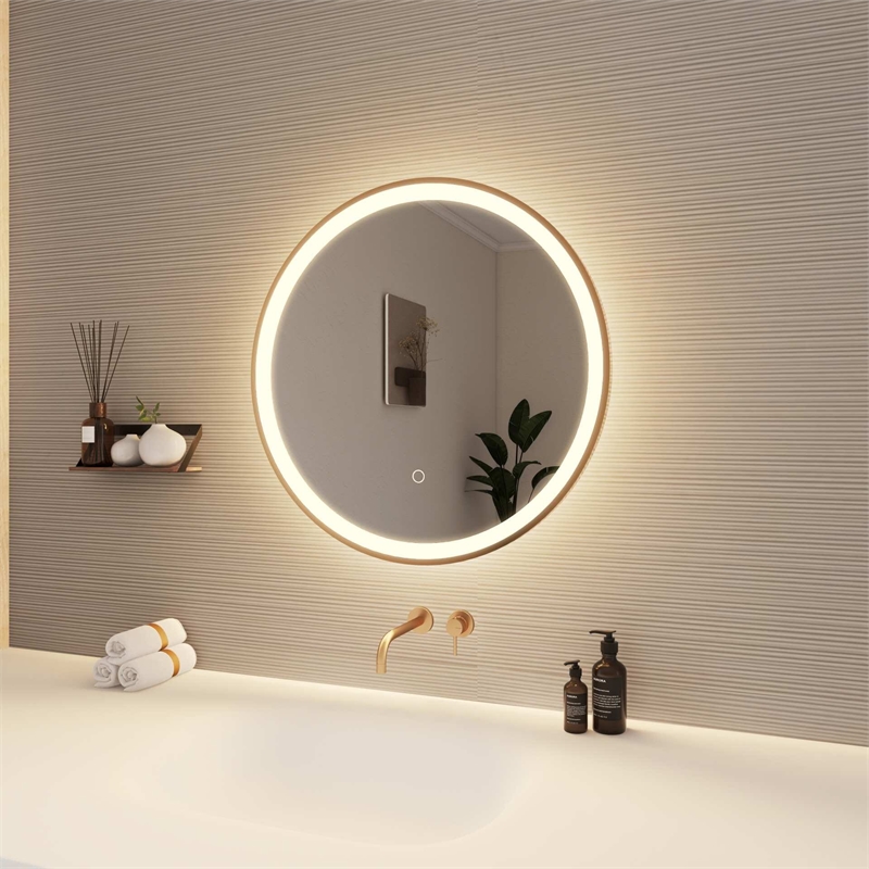 Elegant Kitchen and Bath 24 Round Led Front & Backlit Wall Mirror in Satin Gold