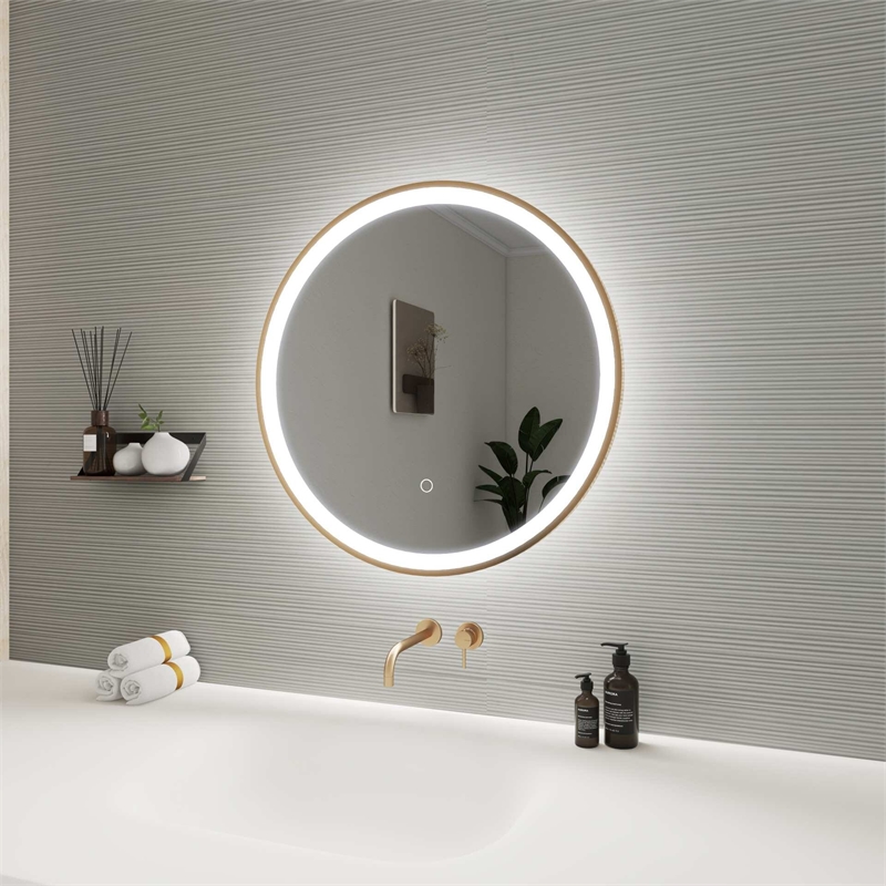 Elegant Kitchen and Bath 24 Round Led Front & Backlit Wall Mirror in Satin Gold
