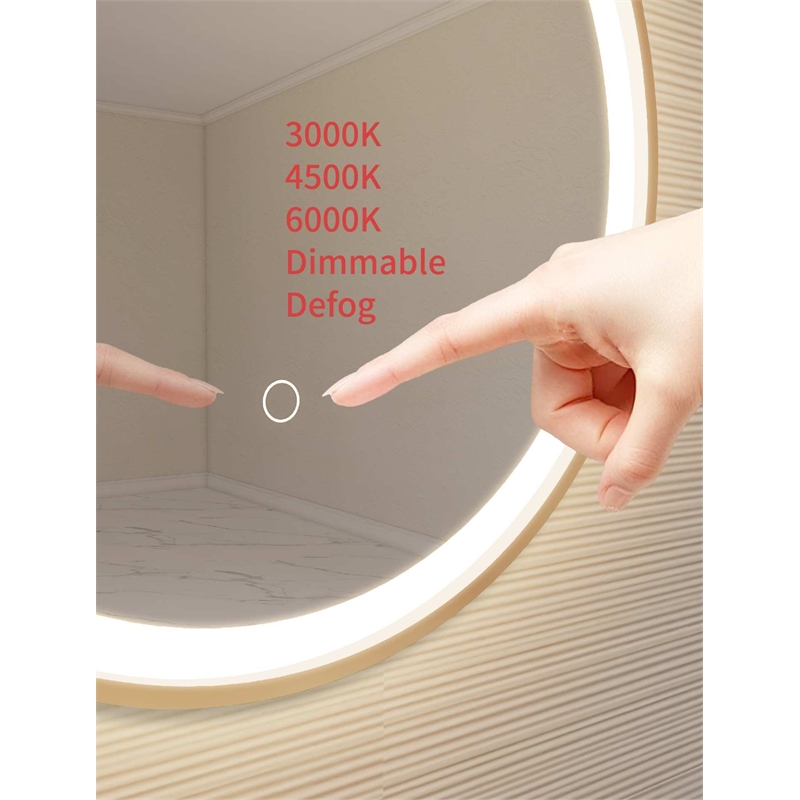 Elegant Kitchen and Bath 24 Round Led Front & Backlit Wall Mirror in Satin Gold