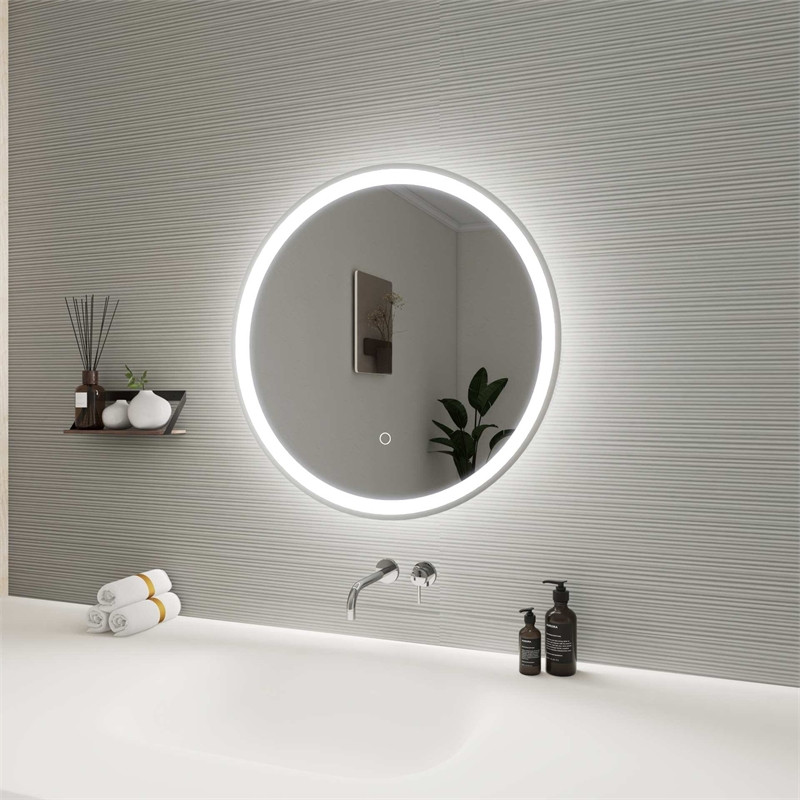 Elegant Kitchen and Bath 24 Round Led Front and Backlit Wall Mirror in Silver
