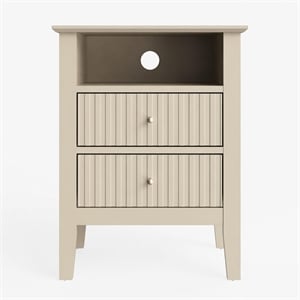 18&quot Beige Fluted Nightstand with 2 Drawers - Modern Bedroom Sofa Side Table