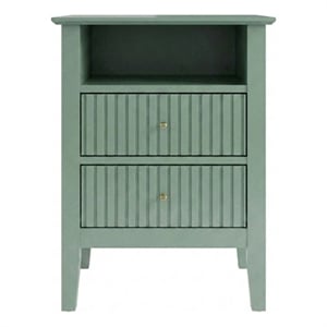 18&quot Green Fluted Nightstand with 2 Drawers - Modern Bedroom Sofa Side Table