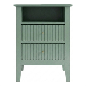 18&quot Fluted 2-Drawer - Modern Green End Table with Storage (Set of 2)