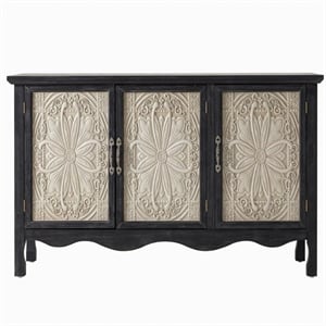 49.2&quot Wide Black 3-Door Sideboard Buffet Cabinet - Farmhouse Credenza
