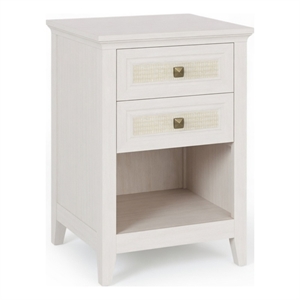 17.7&quot White Rattan Nightstand - Boho Bedside Table with 2 Drawers & Shelf