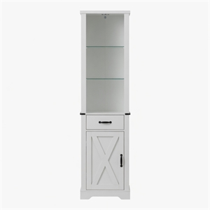 75&quot Tall White Farmhouse Pantry Cabinet with LED Lights & Barn Door