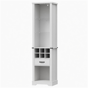 75&quot Tall White Farmhouse Pantry Cabinet with LED Lights & Wine Rack