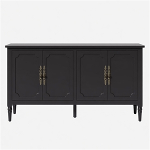 58.9&quot Stain Black Buffet - Vintage Sideboard with Adjustable Shelves