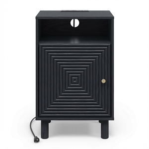 15.7&quot Width Black Nightstand - Charging Station - Storage - Solid Wood Legs