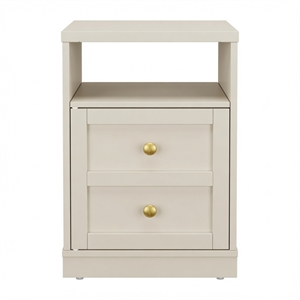 15.7&quot Width Beige Wood Nightstand - Door (Set of 2)