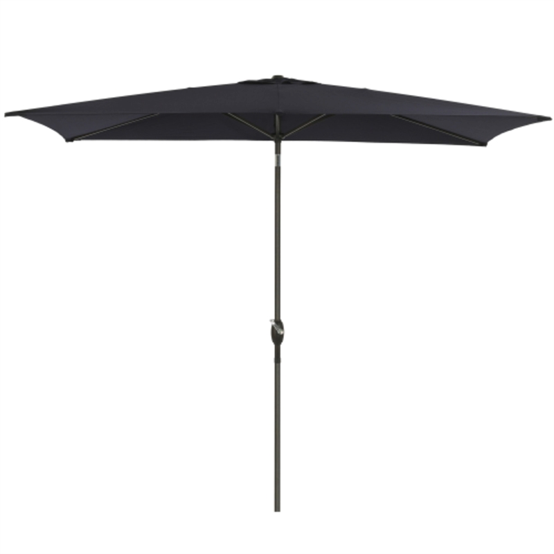 6.5 x 10 ft Black Rectangular Patio Umbrella - Crank - Tilt - Polyester