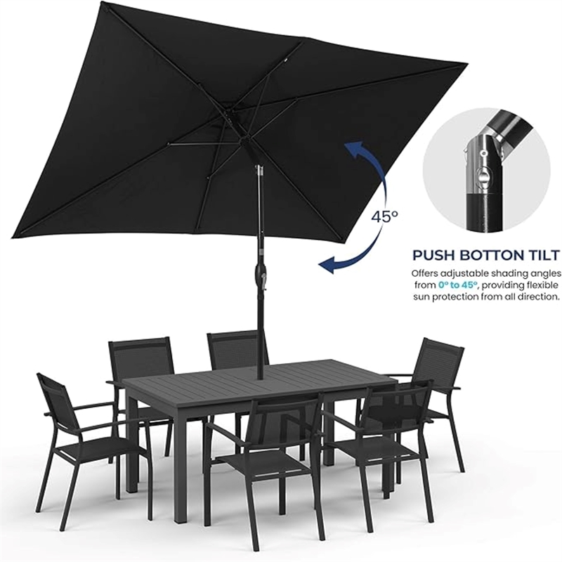 6.5 x 10 ft Black Rectangular Patio Umbrella - Crank - Tilt - Polyester