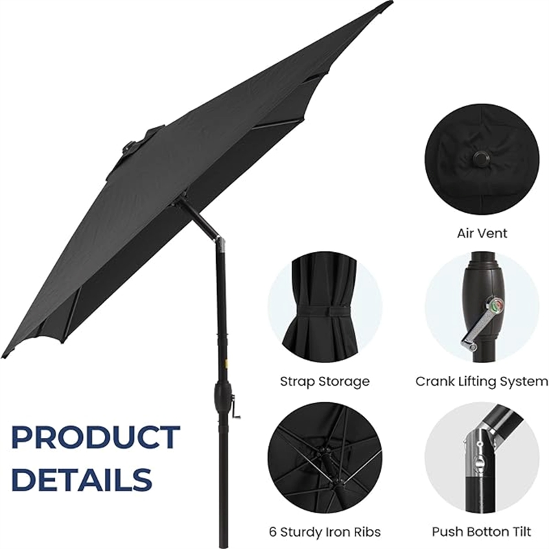 6.5 x 10 ft Black Rectangular Patio Umbrella - Crank - Tilt - Polyester