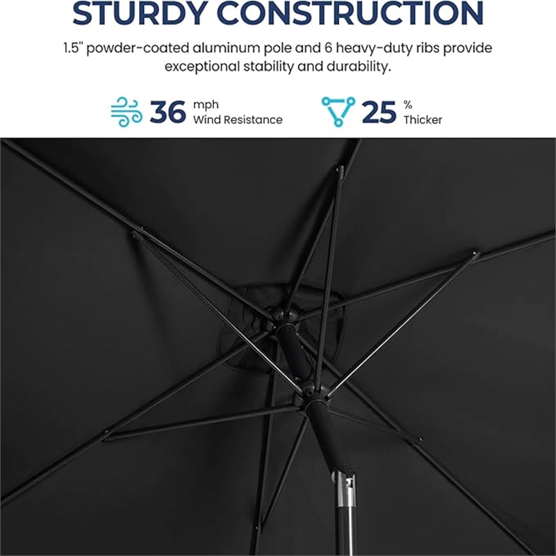 6.5 x 10 ft Black Rectangular Patio Umbrella - Crank - Tilt - Polyester
