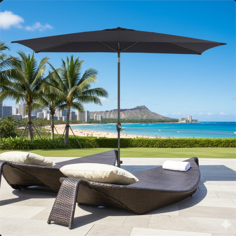 6.5 x 10 ft Black Rectangular Patio Umbrella - Crank - Tilt - Polyester