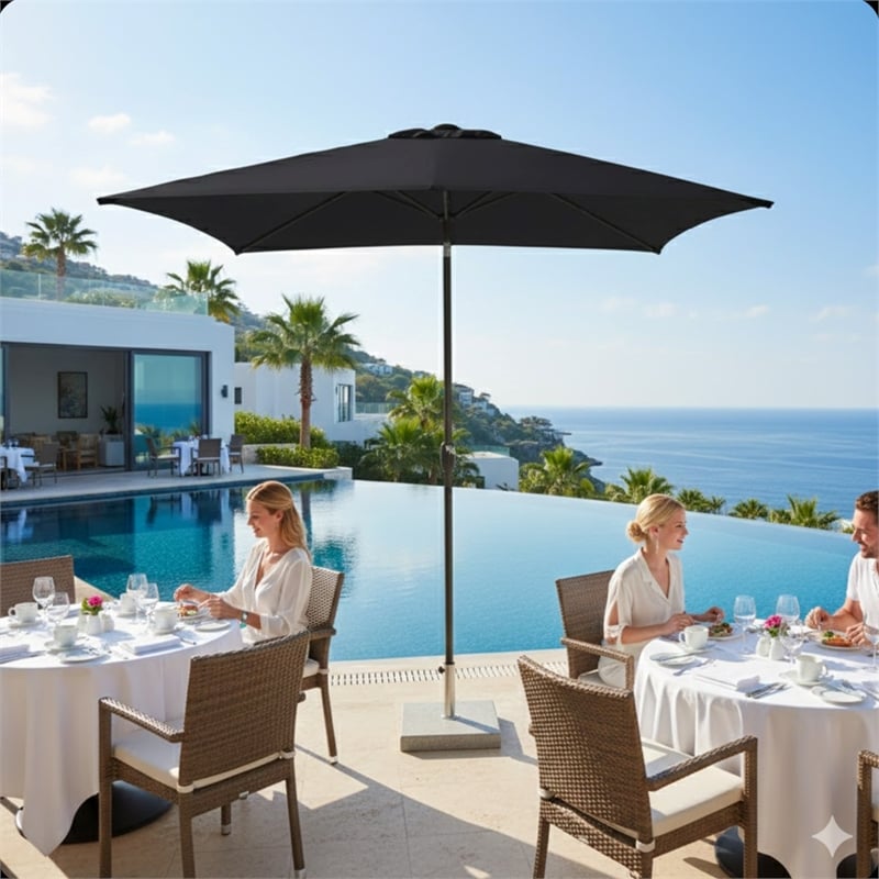 6.5 x 10 ft Black Rectangular Patio Umbrella - Crank - Tilt - Polyester