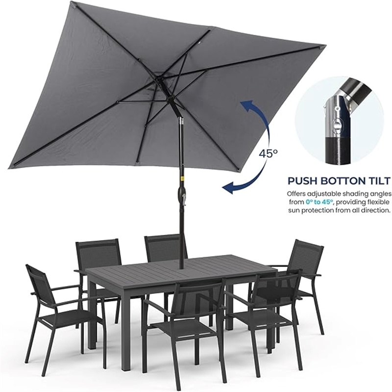 6.5 x 10 ft Gray Rectangular Patio Umbrella - Crank - Tilt - Polyester