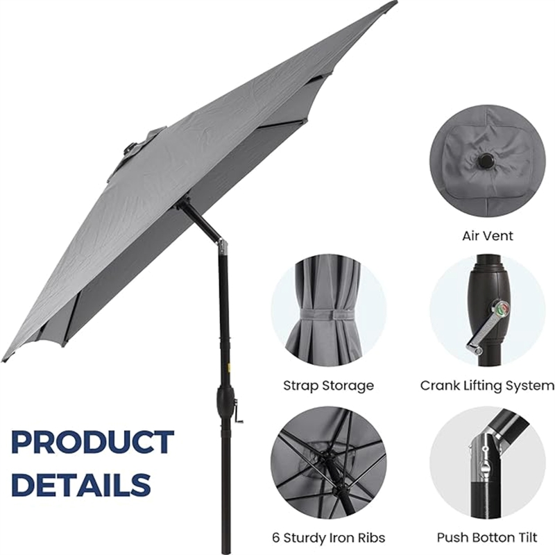 6.5 x 10 ft Gray Rectangular Patio Umbrella - Crank - Tilt - Polyester