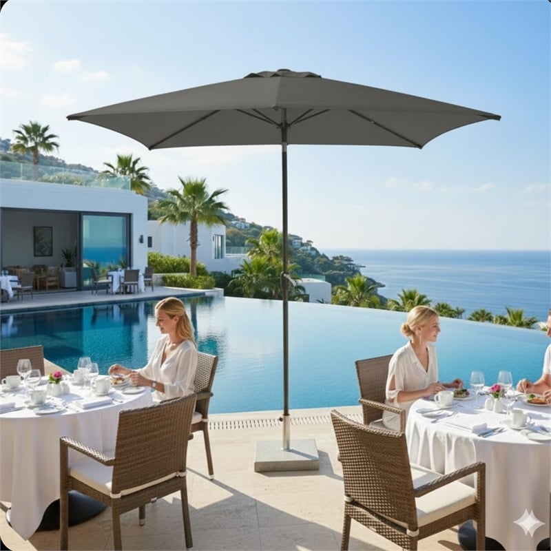 6.5 x 10 ft Gray Rectangular Patio Umbrella - Crank - Tilt - Polyester