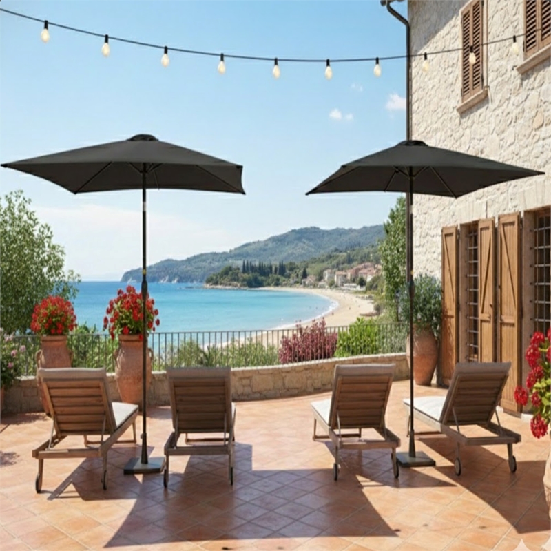6.5 x 10 ft Gray Rectangular Patio Umbrella - Crank - Tilt - Polyester