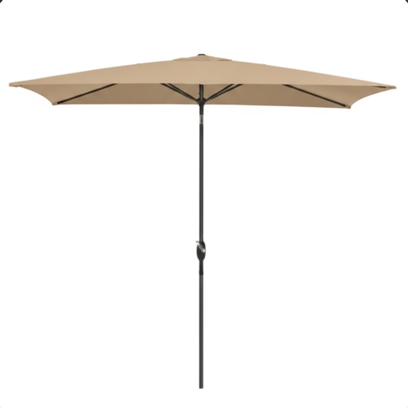 6.5 x 10 ft Khaki Rectangular Patio Umbrella - Crank - Tilt - Polyester