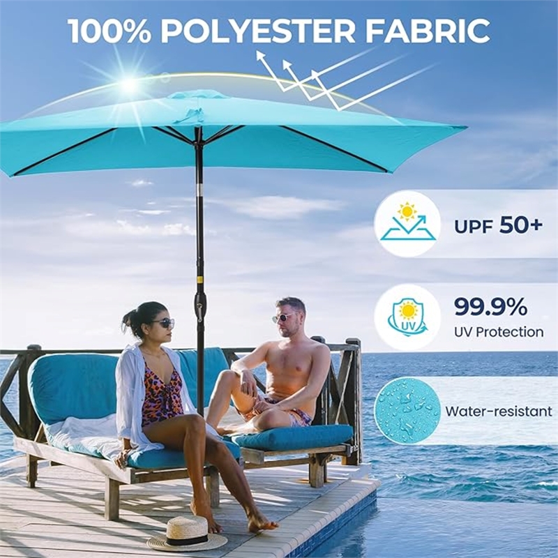 6.5 x 10 ft Turquoise Rectangular Patio Umbrella - Crank - Tilt - Polyester