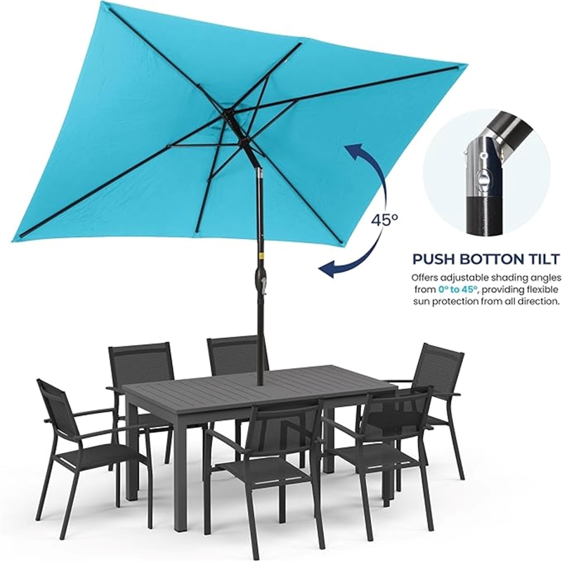 6.5 x 10 ft Turquoise Rectangular Patio Umbrella - Crank - Tilt - Polyester