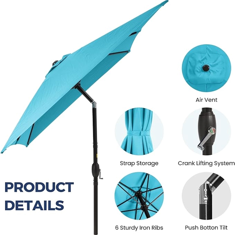 6.5 x 10 ft Turquoise Rectangular Patio Umbrella - Crank - Tilt - Polyester