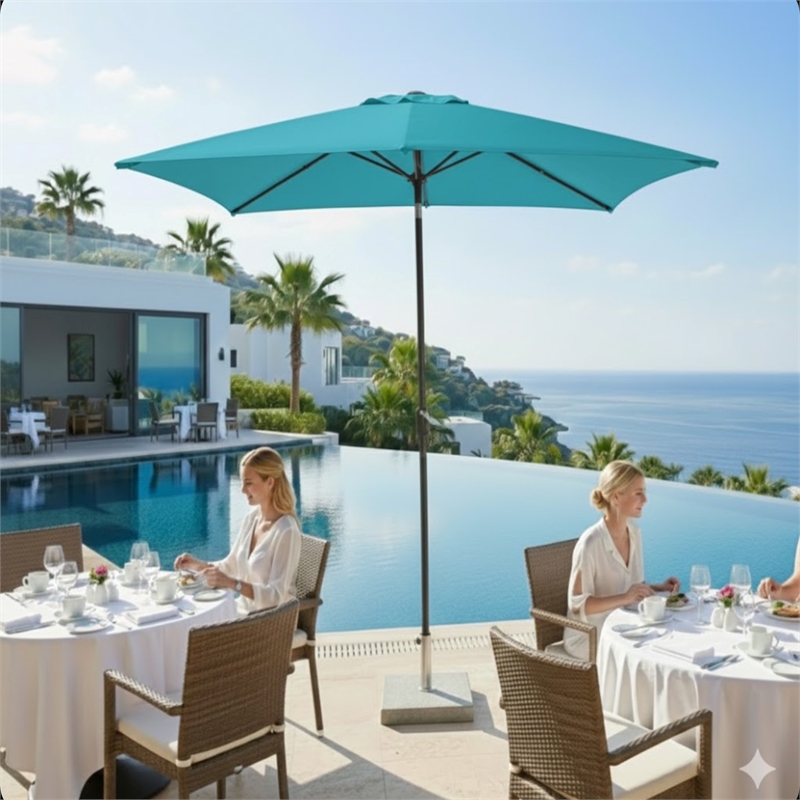 6.5 x 10 ft Turquoise Rectangular Patio Umbrella - Crank - Tilt - Polyester