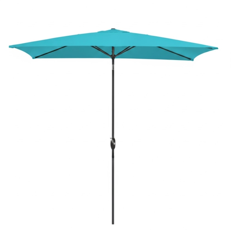6.5 x 10 ft Turquoise Rectangular Patio Umbrella - Crank - Tilt - Polyester