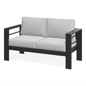 52&quot All-Weather Metal Loveseat Patio Sofa - Thick Light Gray Cushions