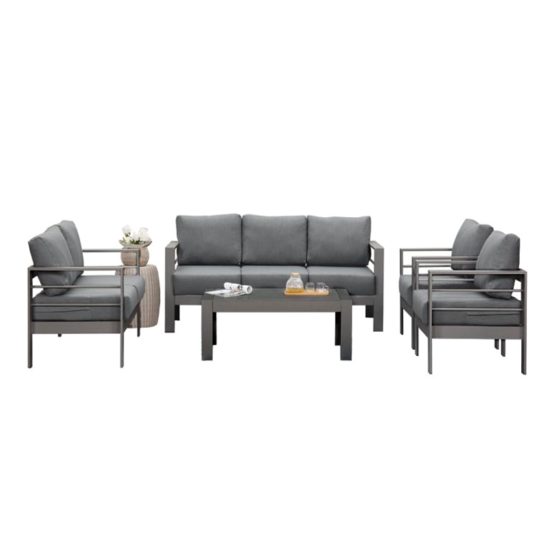 5-Piece Modern Aluminum Patio Conversation Set - 7-Seat Outdoor - Dark Gray