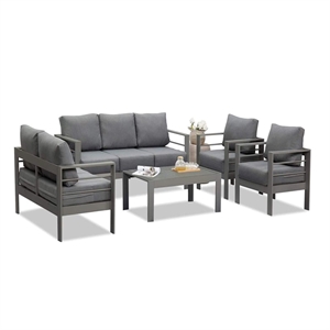 5-Piece Modern Aluminum Patio Conversation Set - 7-Seat Outdoor - Dark Gray