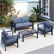 4-Piece Modern Aluminum Patio Conversation Set - 4-Seat Outdoor - Blue