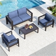 4-Piece Modern Aluminum Patio Conversation Set - 4-Seat Outdoor - Blue
